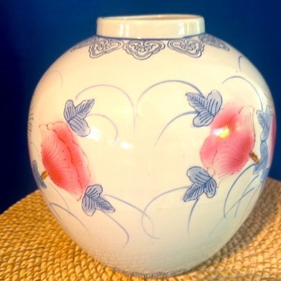 Vintage Oriental Style Hand Painted Pink Blossom Chinoiserie Porcelain Vase 10” - Picture 4 of 6